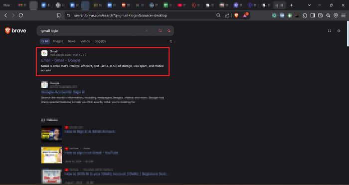Type Gmail Login and press Enter