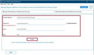 Enter IMAP account credentials