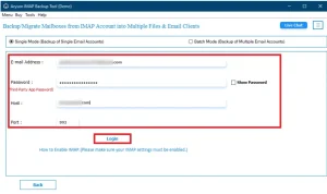 Enter your IMAP credentials