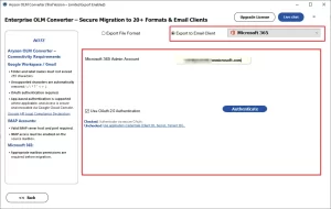 Choose the Microsoft 365 data from the dropdown & enter credentials